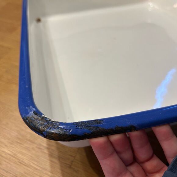 Vintage Large Blue White Enamelware Tray - Picture 7 of 8